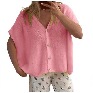 Elegant Pink Women's baby soft SZ L oversized cropped batwing Cardigan by Fsajga